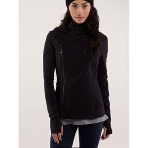 Lululemon Gratitude Wrap Black Fleece Sherpa Collar Asymmetric Zip Jacket Size 8